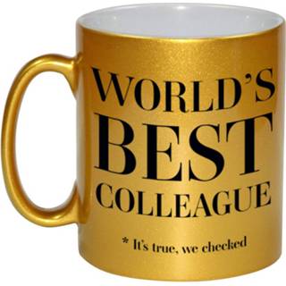 👉 Koffiemok goud gouden keramiek volwassenen Worlds best colleague cadeau / theebeker 330 ml - mokken