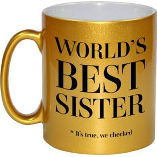 👉 Koffiemok goud gouden keramiek volwassenen Worlds best sister cadeau / theebeker 330 ml - mokken