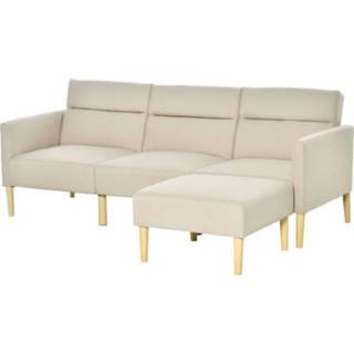 👉 Slaapbank beige hout active HOMdotCOM inklapbare bank verstelbare rugleuning zaklinnen schuimstof 6011604263238