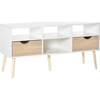 👉 Spaanplaat wit eiken active HOMdotCOM Tv-tafel tv-meubel uitgesneden handgreep + 6011603595576