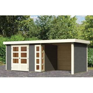 👉 Tuinhuisje Woodfeeling | Tuinhuis Kerko 5 met Overkapping 2,4, Zij- en Achterwand Terragrijs 4010090091983