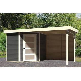 👉 Tuinhuisje Woodfeeling | Tuinhuis Schwandorf 3 met Overkapping 2,4 en Achterwand Terragrijs 4010090092119