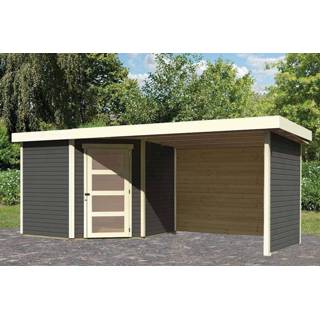 👉 Tuinhuisje Woodfeeling | Tuinhuis Schwandorf 5 met Overkapping 2,8, Zij en Achterwand Terragrijs 4010090092201