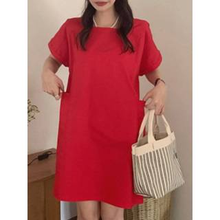 👉 Short sleeve polyester s vrouwen zwart Solid Square Collar Side Pockets Casual Dresses