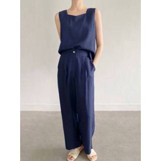 👉 Sleeveless polyester s vrouwen marine Solid Cold Shoulder Ankle Length Fashion Suit