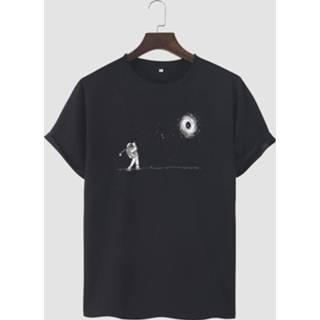 👉 Short sleeve polyester s male wit Mens Galaxy Astronaut Print Crew Neck T-Shirts