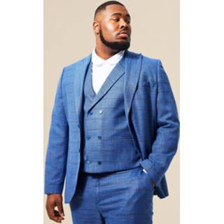Plus Geruite Slim Fit Colbert Met Enkele Rij Knopen, Blue