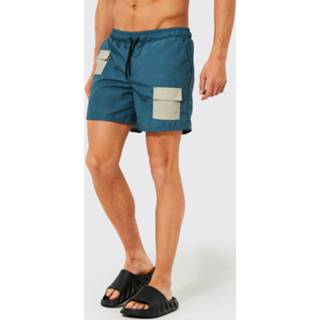 Mid Length Camo Ripstop Swim Shorts, Dark Green