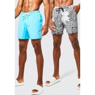 👉 Recycled 2 Pack Print And Plain Swim Shorts, Blue
