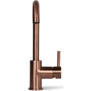 👉 Wastafelkraan blauw Blue Label Brondby met hoge C-uitloop - geborsteld koper 8711802073551