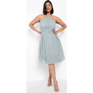 👉 Plus Kanten Gelegenheids Midi Skater Jurk, Mint