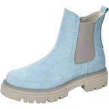 👉 Blauw geruwd leer effen vrouwen Chelsea boot met modieuze siernaden Studio W Lichtblauw 4055708071629