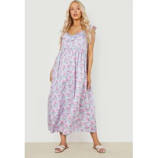 Zwangerschap Bloemen Maxi Jurk Met Franjes, Blue