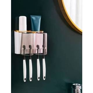 👉 Tandenborstel gouden active Badkamer Wandmontage Punch-Free Wash Cup Rack Squeeze Tandpasta Set Twee (geen Squeezer)