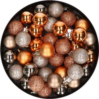 👉 Kerstbal kunststof plas active Set van 40x stuks kerstballen mix champagne en koper 3 cm