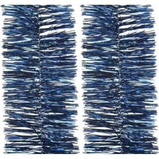 👉 Kerst boom active blauw 2x lametta guirlande donkerblauw 270 cm kerstboom versiering/decoratie