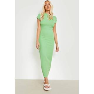 Geribbelde Midaxi Jurk Met Kapmouwen, Bright Green