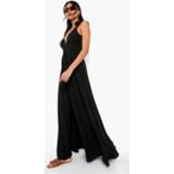👉 Plisse Maxi Jurk Met Textuur En Bandjes, Black