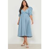 👉 Tall Gesmokte Mini Jurk Met Poplin Pofmouwen, Blue