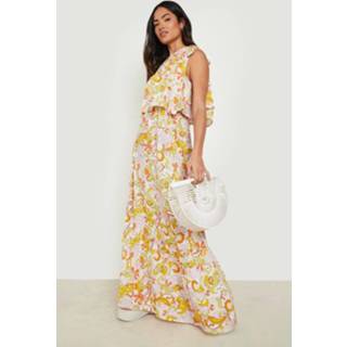 👉 Abstract Geweven Maxi Jurk Met Eén Blote Schouder, Orange