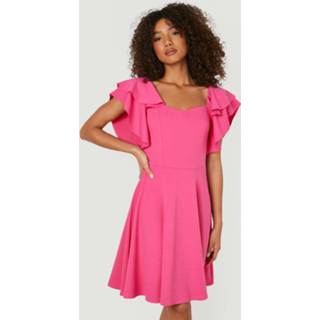 👉 Tall Skater Jurk Met Geplooide Mouwen, Fuchsia
