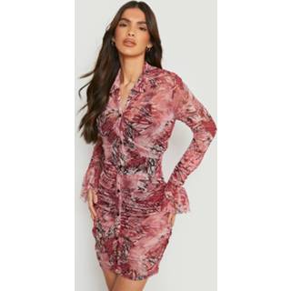 👉 Abstracte Geplooide Mesh Blouse Jurk, Pink