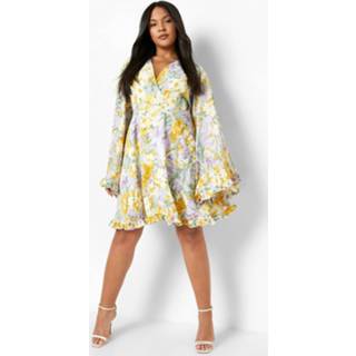 👉 Skater jurk lilac Plus Chiffon Bloemen Met Wijde Mouwen,