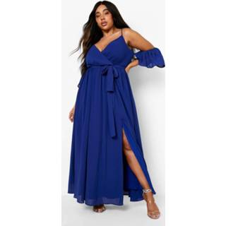 👉 Plus Chiffon Gelegenheids Maxi Jurk Met Uitgesneden Schouders, Navy