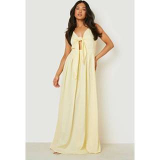 👉 Petite Linnen Maxi Jurk Met Strik, Lemon