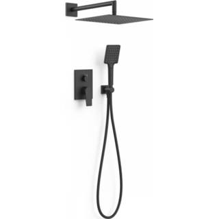 👉 Handdouche zwart Regendoucheset Inbouw Tres Project 30 cm Vierkant Met Wandarm en Handdoucheset Vierkante Mat 8429546538693