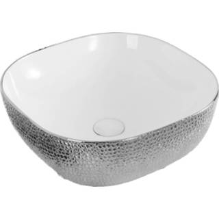 👉 Waskom zilver keramiek Best Design Royal Opbouw 42.5x14.5 cm 8719323067394