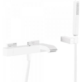 👉 Badmengkraan wit Mat messing mengkraan Cuadro Exclusive opbouw knop keramisch waterval Tres Vierkant Korte Gebogen Uitloop 8429546477312