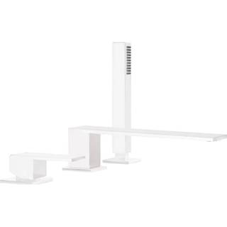 👉 Badrandkraan wit Mat messing mengkraan zonder waste Cuadro Exclusive bouw hendel keramisch standaard perlator Tres met Handdoucheset Lange Rechte Uitloop 22 cm 8429546477466