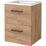 Badmeubelset bruin acryl melamine verzonken in wastafel salt zie tekst BWS 50x46cm Met Grepen 2 Lades Whisky Oak 8719304926269