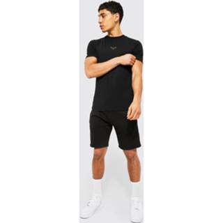 👉 Man Muscle Fit Print Set Met Shorts En Panelen, Black