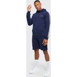 👉 Gestreept Slim Fit Trainingspak Met Capuchon En Shorts, Navy