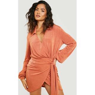 👉 Strakke Wikkel Blouse Jurk, Rust