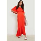 👉 Maternity Bardot Frill Hem Maxi Dress, Orange