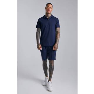 👉 Slim Fit Set Met Polo Met Revers Kraag En Shorts Met Biezen, Navy