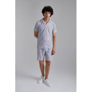 👉 Geribbelde Velours Polo Met Revers Kraag En Shorts Set, Stone