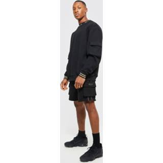 👉 Oversized Cargo Trainingspak Met Shorts En Biezen, Black