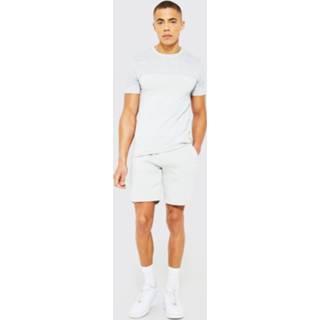 👉 Man Set Met Shorts En Jacquard Paneel, Light Grey