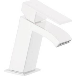 👉 Wastafelmengkraan wit Tres Cuadro Exclusive 1-Hendel Schuin 14,3 cm met Licht Gebogen Uitloop Waterval Mat 8429546473956