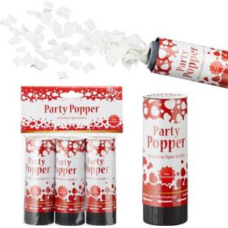 Party popper wit papier Set van 3x poppers/confetti shooters valentijn/bruiloft 10 cm