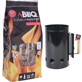 👉 Aanmaakblok zwart metaal volwassenen BBQ/Barbecue briketten starter inclusief 80x aanmaakblokjes