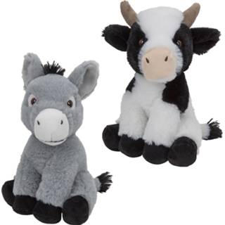 👉 Boerderijdieren knuffel multi pluche stof kinderen knuffels Koe en Ezel van 23 cm