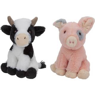 👉 Boerderijdieren knuffel multi pluche stof kinderen knuffels Koe en Varken van 23 cm