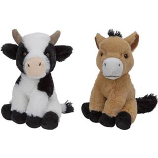 👉 Boerderijdieren knuffel multi pluche stof kinderen knuffels Koe en Paard van 23 cm