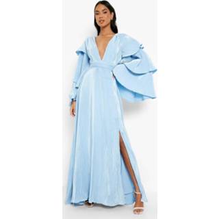 👉 Jurk pastel blauw Blue Maxi Met Laagjes En Geplooide Mouwen,