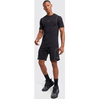 👉 Muscle Fit Set Met Shorts Met Reflecterende Biezen, Black